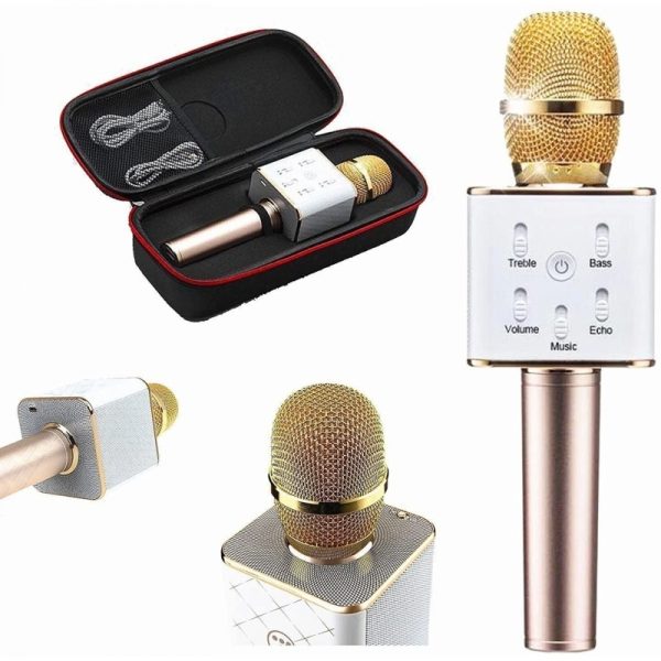 Microfon karaoke wireless, cu boxa incorporata, Gonga, culoaremodel Auriu