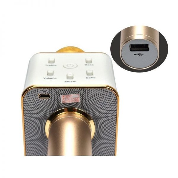 Microfon karaoke wireless, cu boxa incorporata, Gonga, culoaremodel Auriu