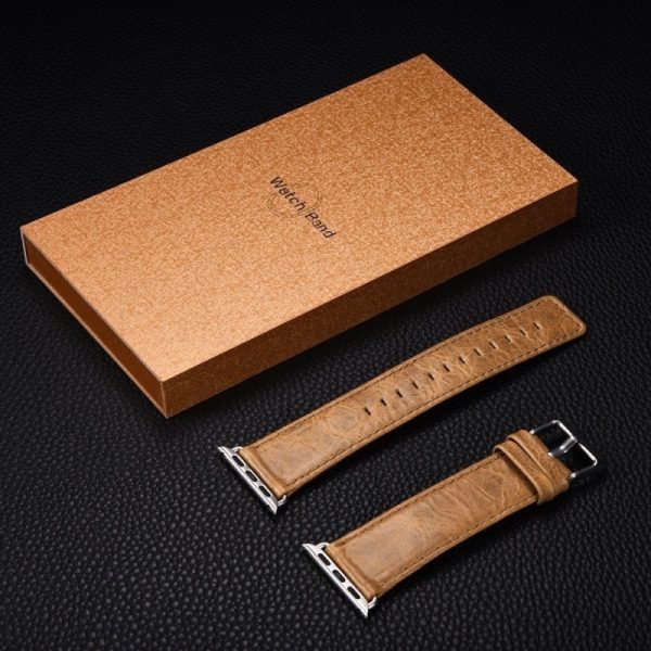 Curea compatibila Apple Watch, 42/44mm, din piele naturala, vintage, culoaremodel Maro