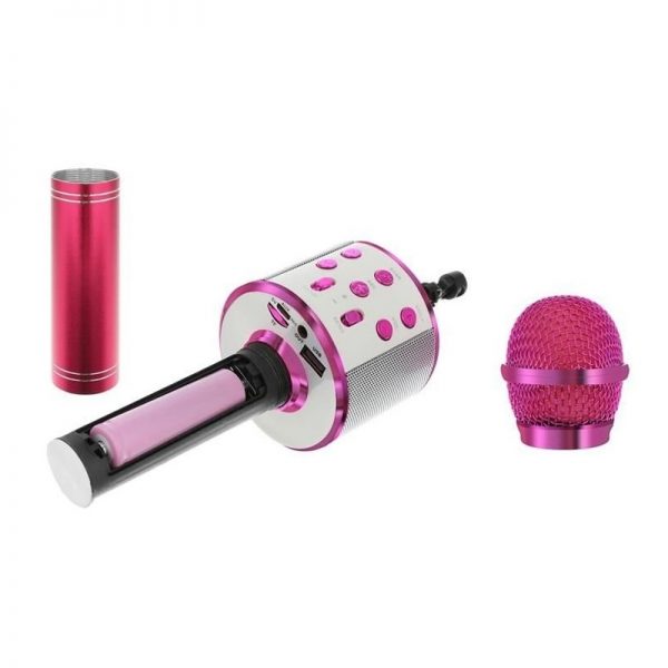 Microfon karaoke, wireless, boxa incorporata, egalizator, reincarcabil, Rotosonic, culoaremodel Roz