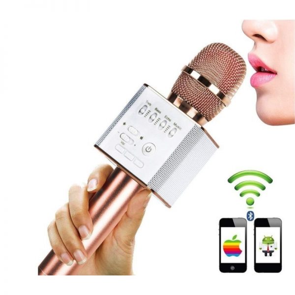 Microfon karaoke wireless, cu boxa incorporata, rose gold, Gonga