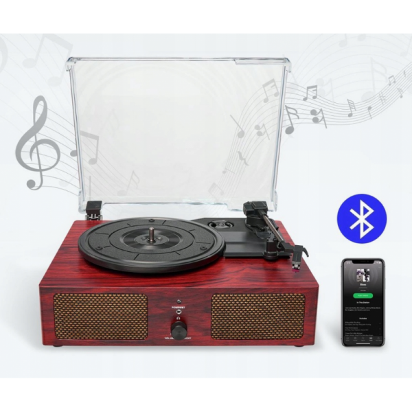 Boxa portabila model gramofon, BLuetooth, Gonga, culoaremodel Visiniu