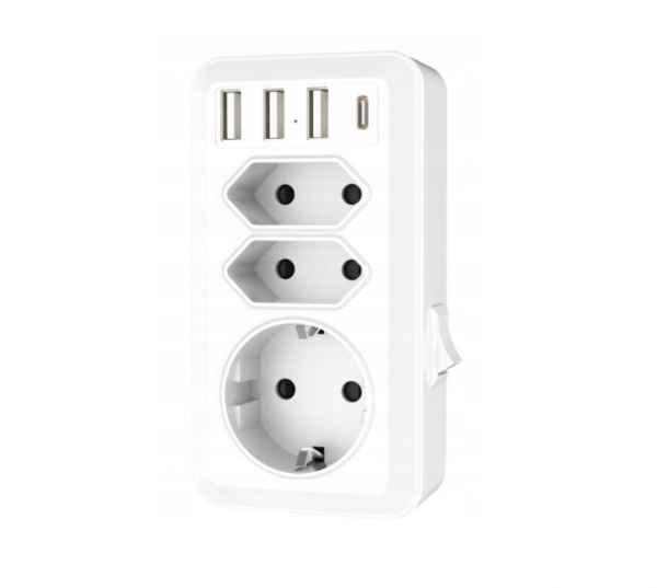 Adaptor Priza cu 3 sloturi si 4 prize USB, Gonga, culoaremodel Negru