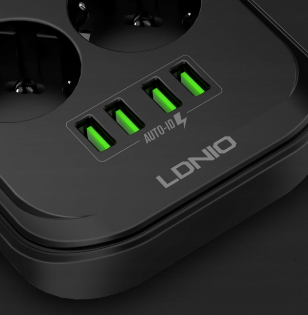 Prelungitor cu 6 prize 220V si 4 porturi USB, negru, culoaremodel Negru