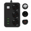 Prelungitor cu 3 prize 220V si 3 porturi USB, negru, culoaremodel Negru