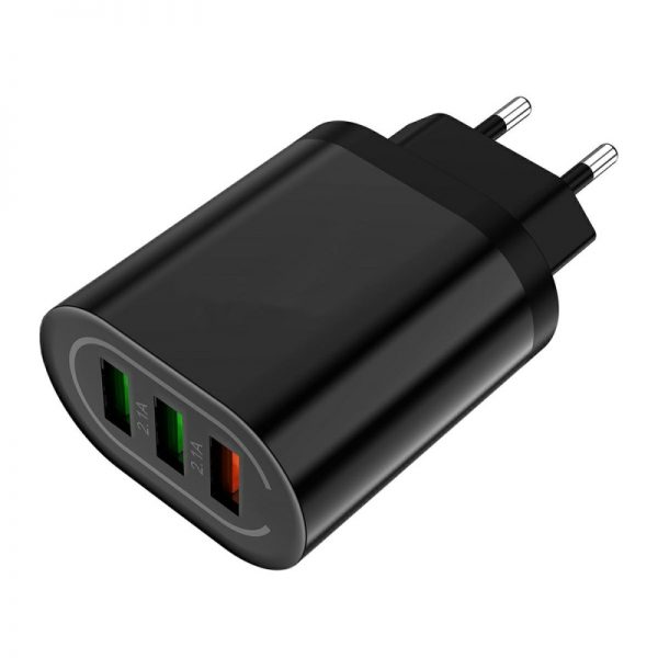 Adaptor priza cu 3 Porturi USB, negru, Gonga, culoaremodel Negru