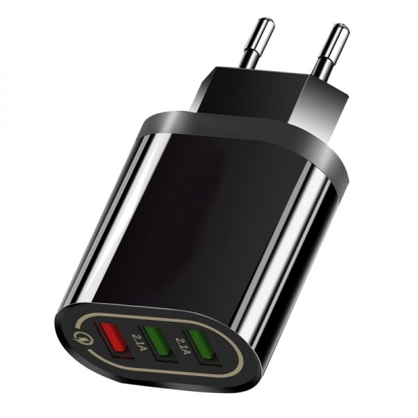 Adaptor priza cu 3 Porturi USB, negru, Gonga, culoaremodel Negru