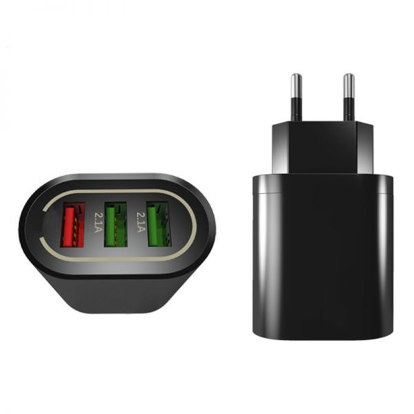 Adaptor priza cu 3 Porturi USB, negru, Gonga, culoaremodel Negru
