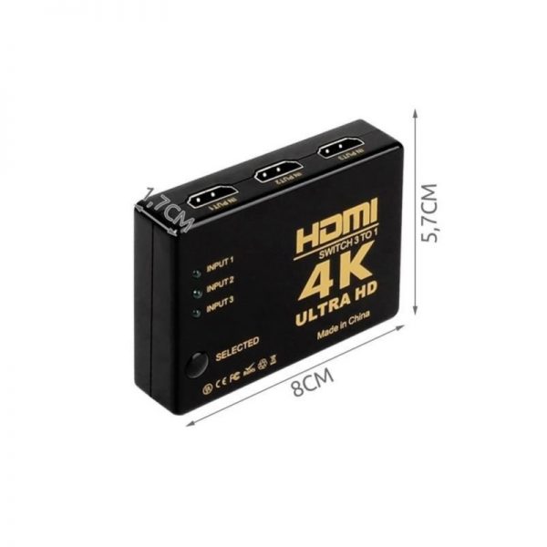 Splitter 4K HDMI, 1080p, switch 3in1 cu telecomanda,Gonga®, culoaremodel Negru