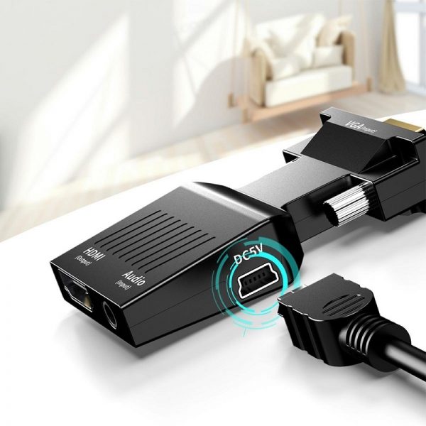 Convertor/adaptor video/audio de înaltă calitate de la VGA (D-Sub) la HDMI, Gonga®, culoaremodel Negru