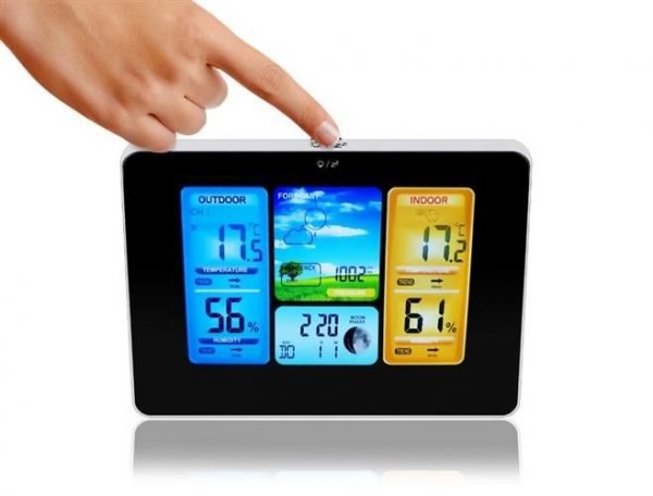 Statie meteo wireless, afisaj LCD color, functie alarma, calendar, fazele lunii, negru