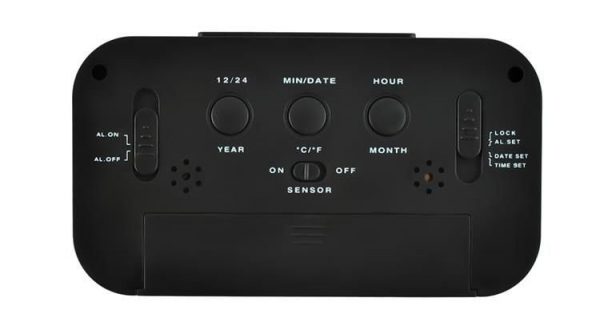 Ceas de birou cu statie meteo si ecran LCD, negru