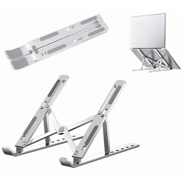 Suport pliabil pentru laptop, din aluminiu, 25×18 cm, Gonga®, culoaremodel Argintiu