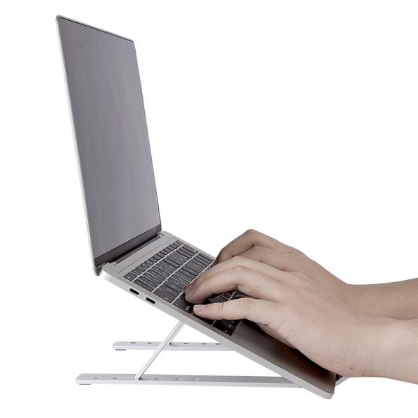 Suport pliabil pentru laptop, din aluminiu, 25×18 cm, Gonga®, culoaremodel Argintiu