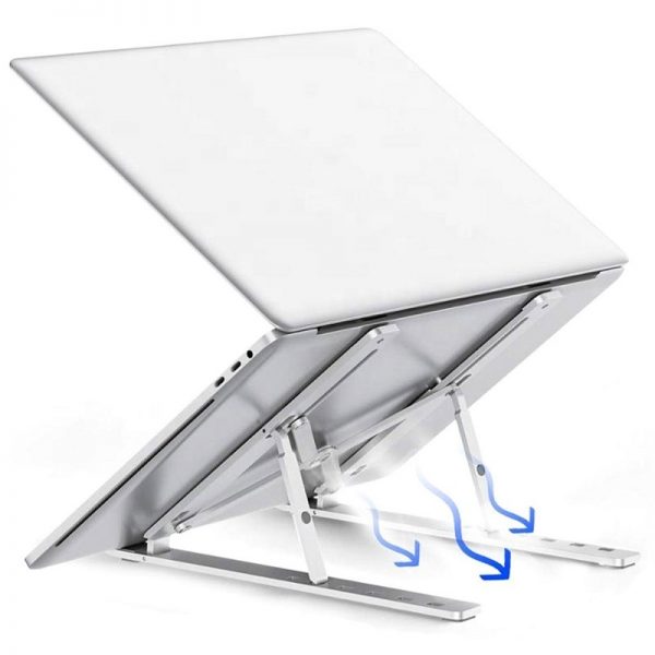 Suport pliabil pentru laptop, din aluminiu, 25×18 cm, Gonga®, culoaremodel Argintiu