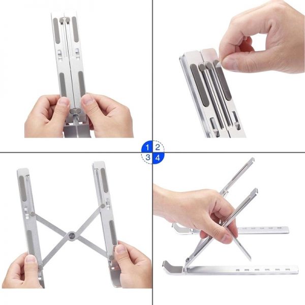 Suport pliabil pentru laptop, din aluminiu, 25×18 cm, Gonga®, culoaremodel Argintiu