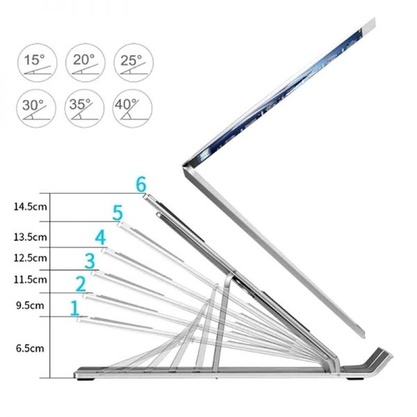 Suport pliabil pentru laptop, din aluminiu, 25×18 cm, Gonga®, culoaremodel Argintiu