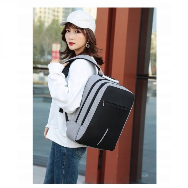 Rucsac cu cifru si port USB, impermeabil, Gonga®, culoaremodel Gri