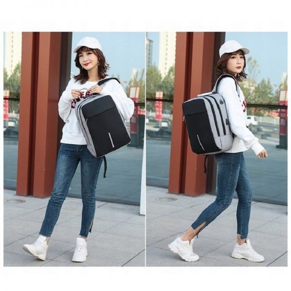 Rucsac cu cifru si port USB, impermeabil, Gonga®, culoaremodel Gri