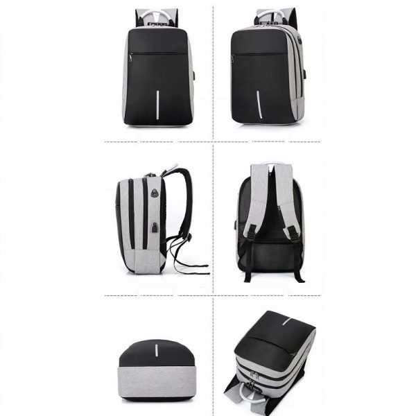 Rucsac cu cifru si port USB, impermeabil, Gonga®, culoaremodel Gri