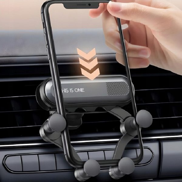 Suport auto telefon GRAVITY, 5 puncte sustinere, prindere grila ventilatie, Gonga®, culoaremodel Negru