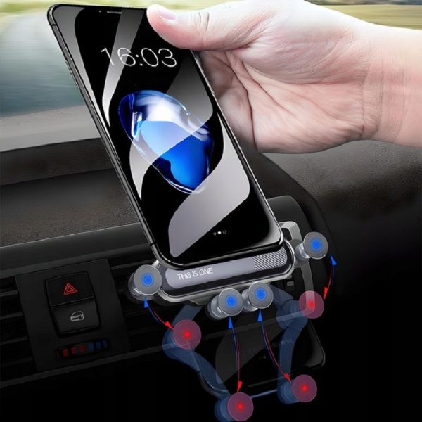 Suport auto telefon GRAVITY, 5 puncte sustinere, prindere grila ventilatie, Gonga®, culoaremodel Negru