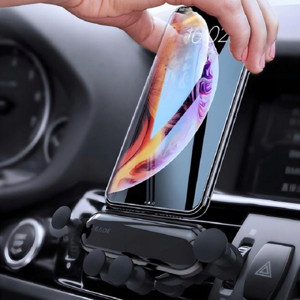 Suport auto telefon GRAVITY, 5 puncte sustinere, prindere grila ventilatie, Gonga®, culoaremodel Negru