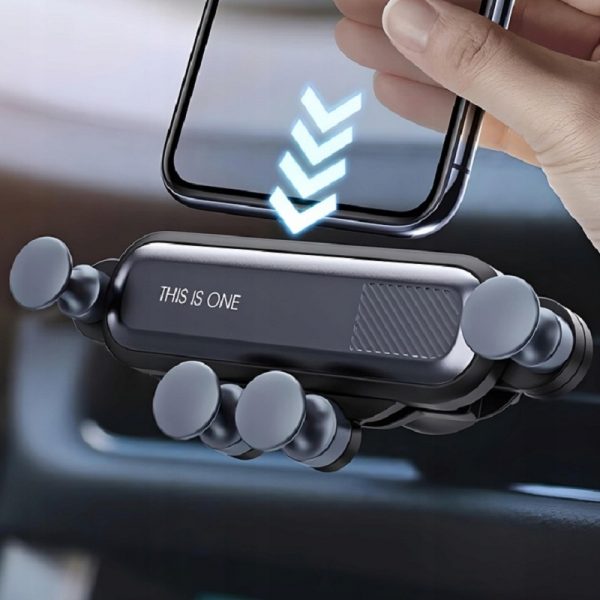 Suport auto telefon GRAVITY, 5 puncte sustinere, prindere grila ventilatie, Gonga®, culoaremodel Negru