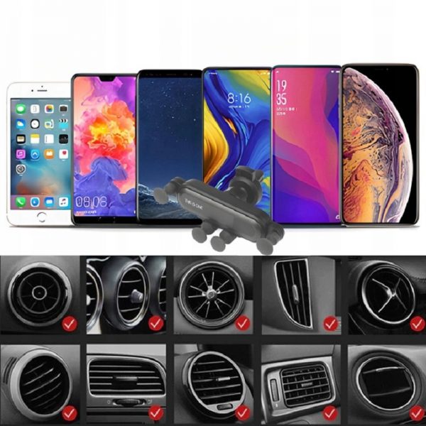 Suport auto telefon GRAVITY, 5 puncte sustinere, prindere grila ventilatie, Gonga®, culoaremodel Negru