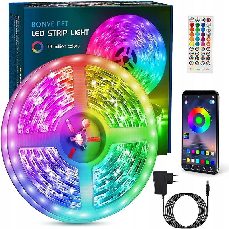 Banda LED RGB, 6 m, cu telecomanda, controlabila si prin aplicatie mobila, Gonga®, culoaremodel Multicolor